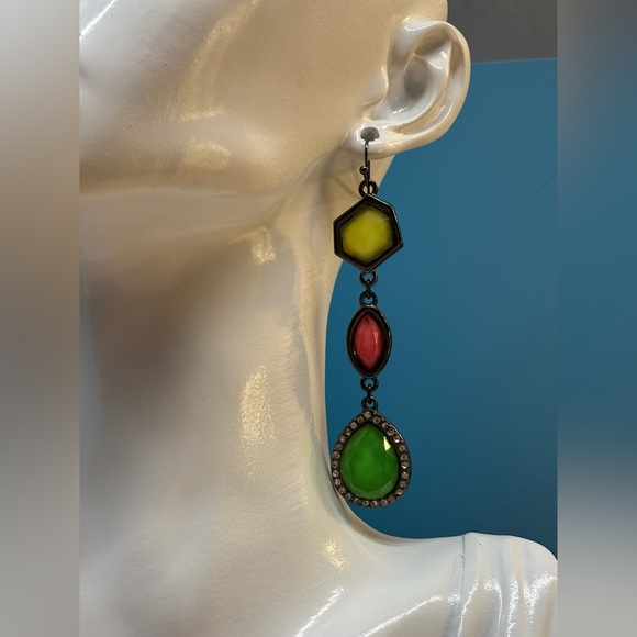 Funky Neon Gunmetal Dangle Earrings 1980’s Glam - Picture 4 of 9